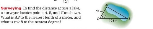 Geometry/Trig help please? Part a) Show the equation you set up to solve for AB. Part-example-1