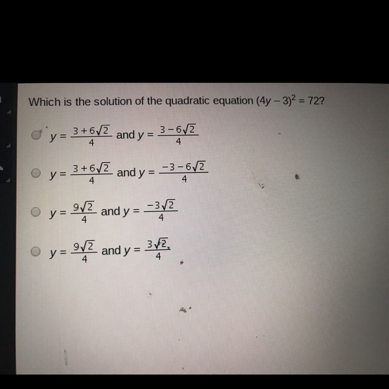 What is the solution of the quadratic equation?-example-1