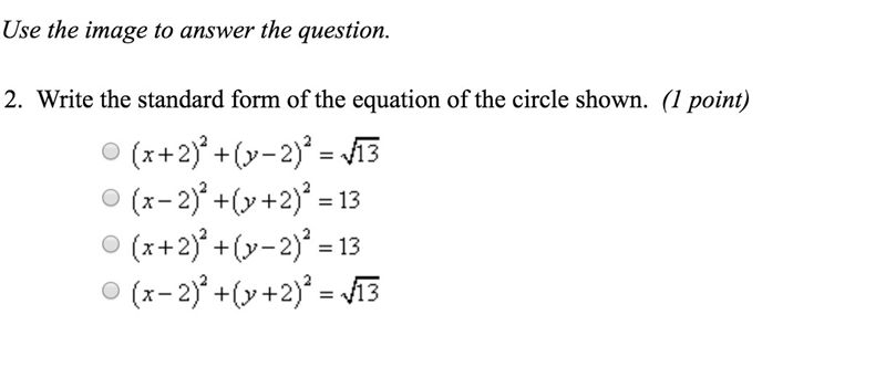 Write the standard form of the equation of the circle shown.-example-2