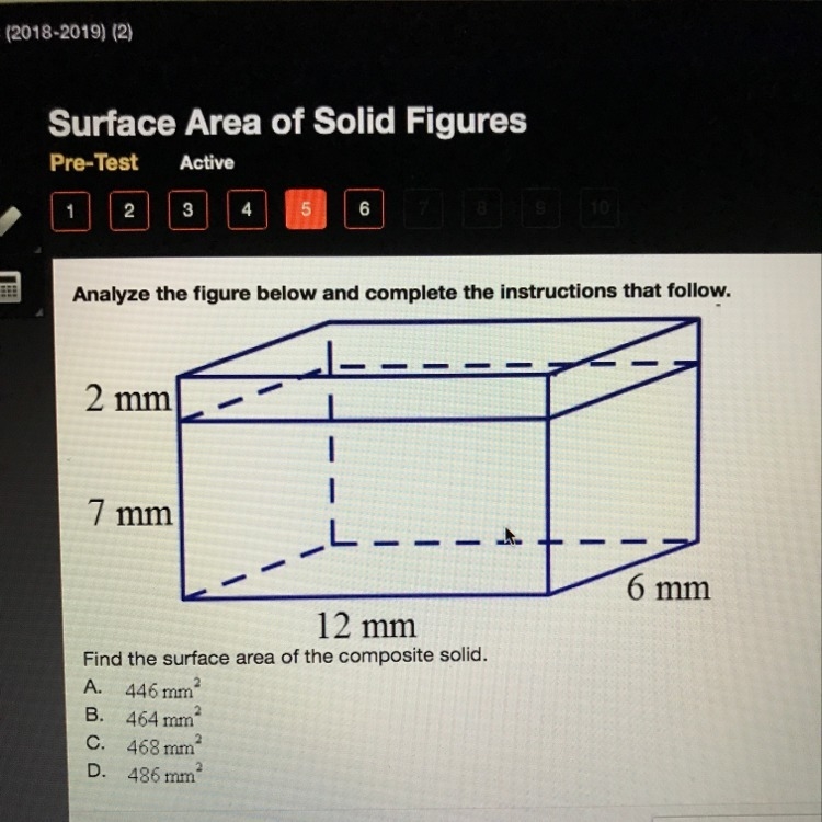 Find the surface area of the composite solid. A. 446mm squared B. 464mm squared C-example-1