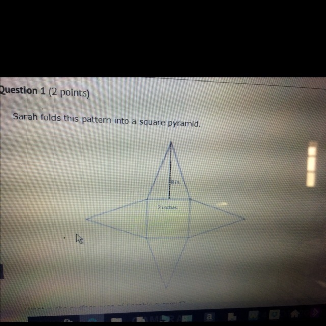 Sarah folds this pattern into a square pyramid. What is the surface area of Sarah-example-1