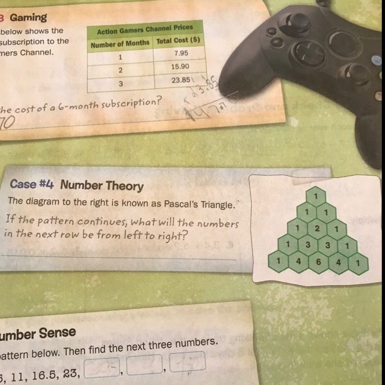 If the pattern continues, what will the numbers in the next row be from left to right-example-1