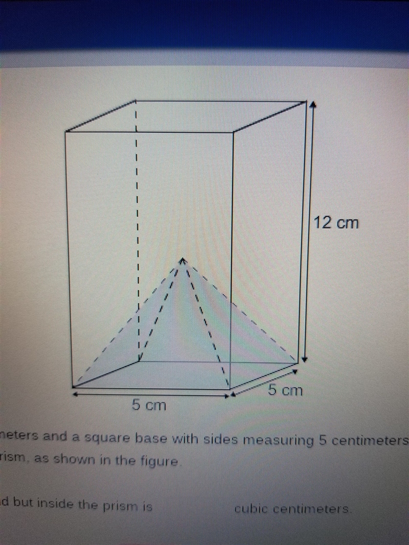 A rectangular prism has a height of 12 centimeters and a square base with sides measuring-example-1