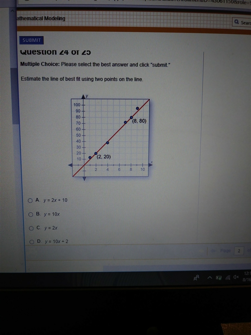 Estimate the line of best fit using two points on the line.-example-1