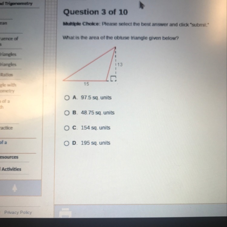 What is the area of the obtuse triangle given below?-example-1