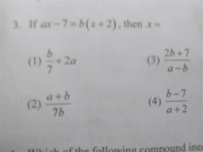 "If a - 7 = b(x + 2), then x = ?" Please help!!!! I need a step by step-example-1