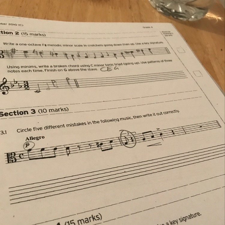 Please help with this music question section 3 please just tell me the mistakes-example-1