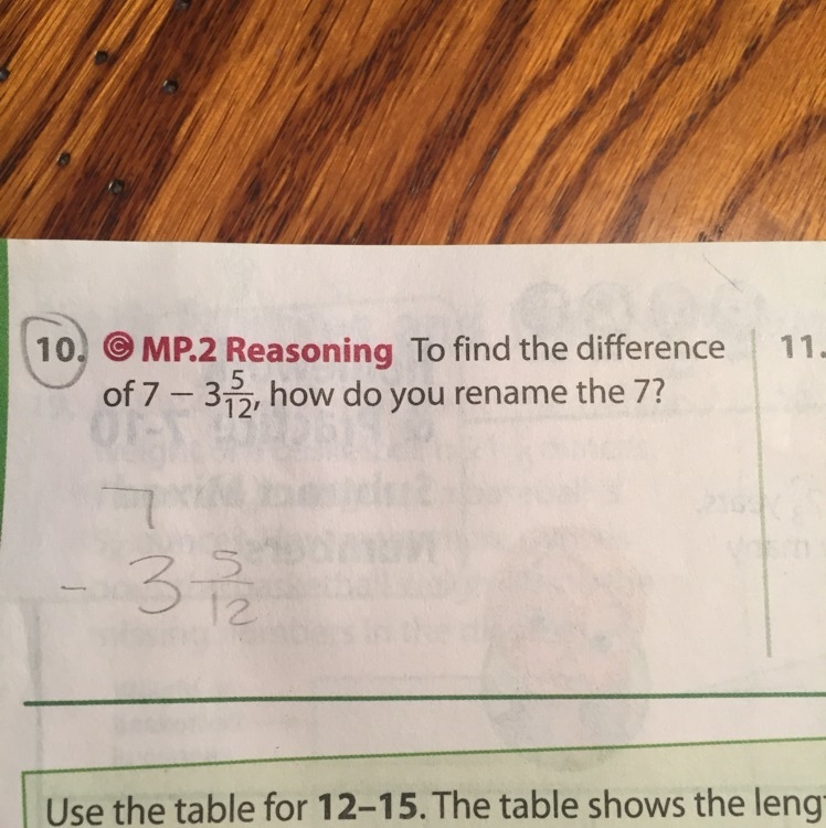 To find the difference of 7- 3 5/12, how do you rename the 7?-example-1