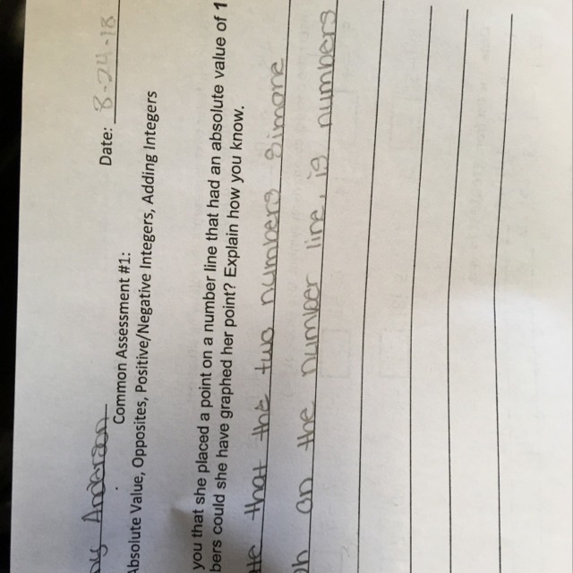 Simone told you that she placed a point on the number line that had an absolute value-example-1