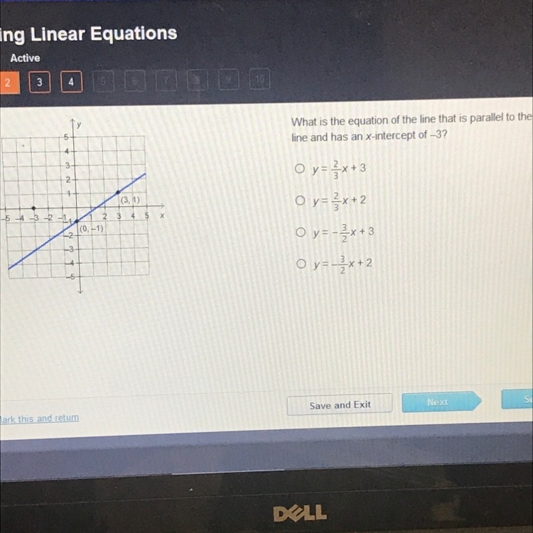 What is the equation of the line that is parallel to the given line and has an x-intercept-example-1