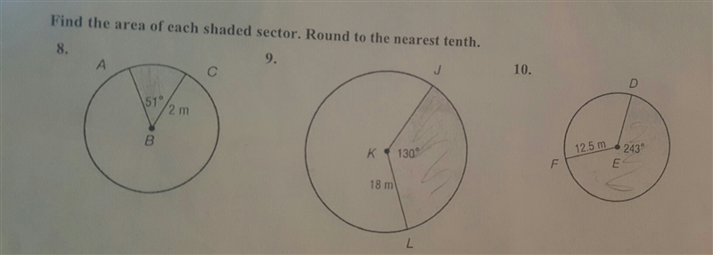 What's the area of each shaded sectors shown?..I don't understand how to work it out-example-1