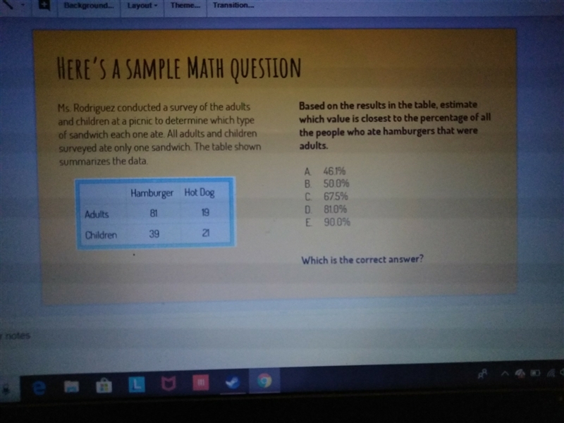 Which value is the closest to the percentage of all the people who ate hamburgers-example-1