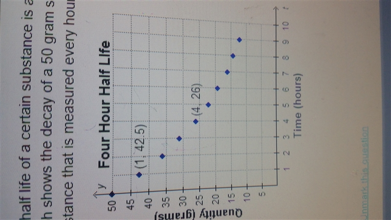 PLEASE HELP!! ANSWER TODAY!!! The half life of a certain substance is about 4 hours-example-1