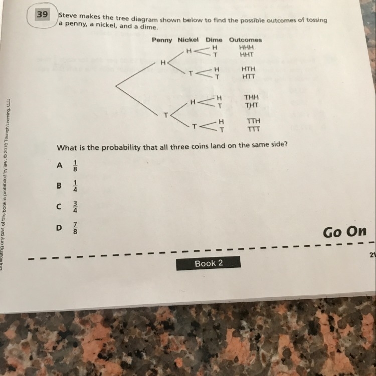 Steve makes the tree diagram shown below to find the possible outcomes of tossing-example-1