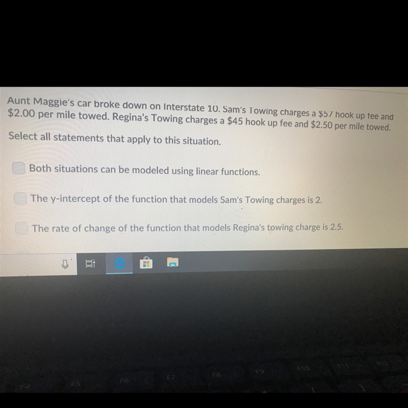 Last answer option is The rate of change of the functions that model both situations-example-1