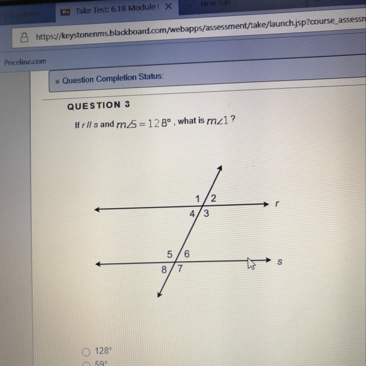 If r || s and M<5 = 128, what’s is M<1?? A. 128 B. 59 C. 62 D. 64-example-1