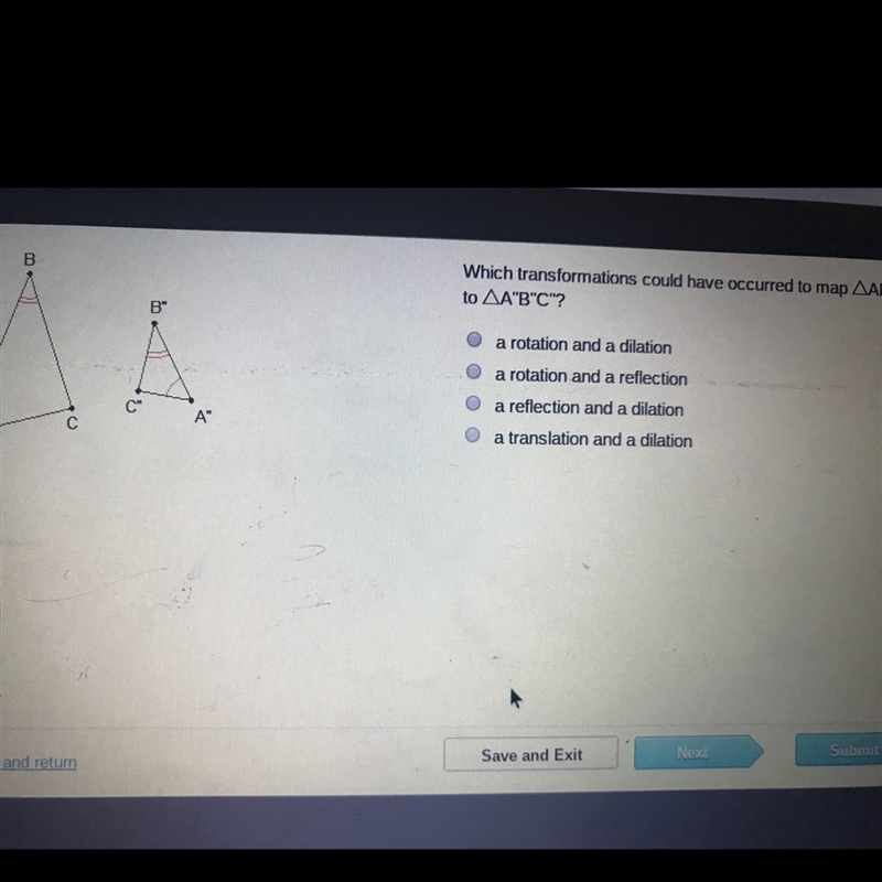 Which transformations could have occurred to map ABC to A’’B’’C’’-example-1