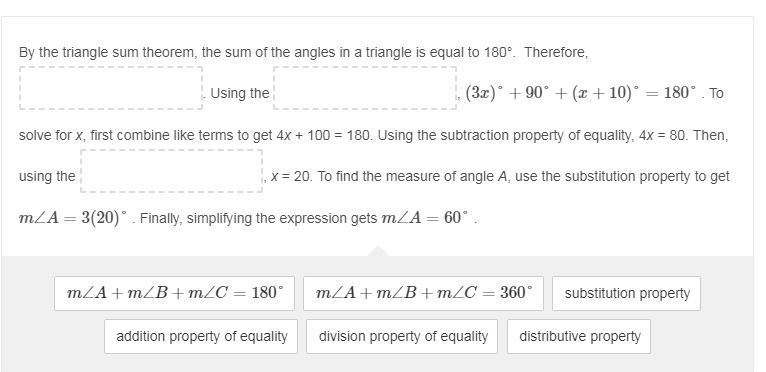 Drag an answer to each box to complete this paragraph proof. Given: Triangle ABC Prove-example-2