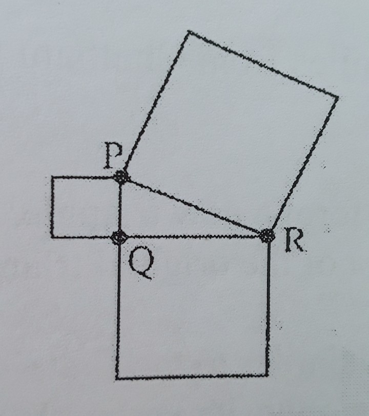 Angle PQR is a right triangle. The three quadrilaterals shown are squares. The sum-example-1