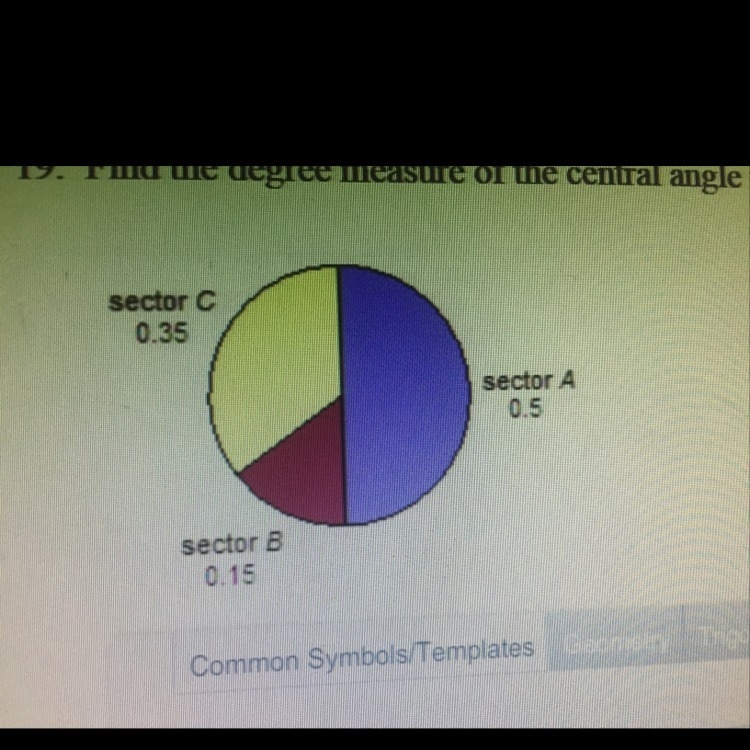 Find the degree measure of the central angle for sector c-example-1