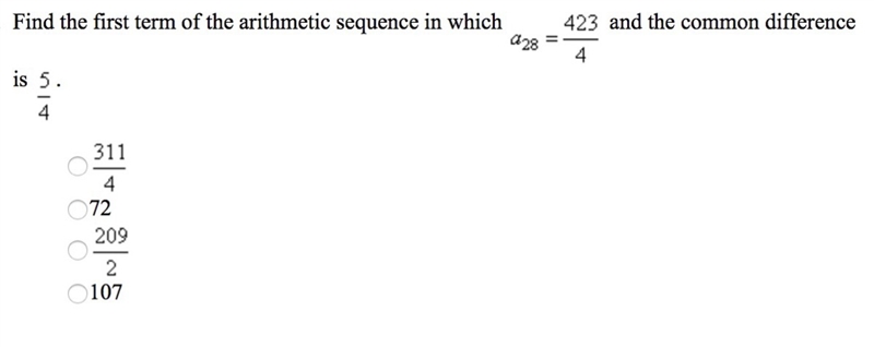 Find the first term of the arithmetic sequence in which a28=423/4 and the common difference-example-1