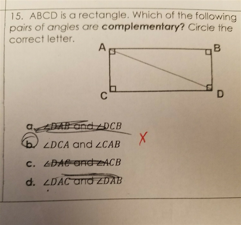 ABCD is a rectangle. Which of the following pairs of angles are complementery?-example-1