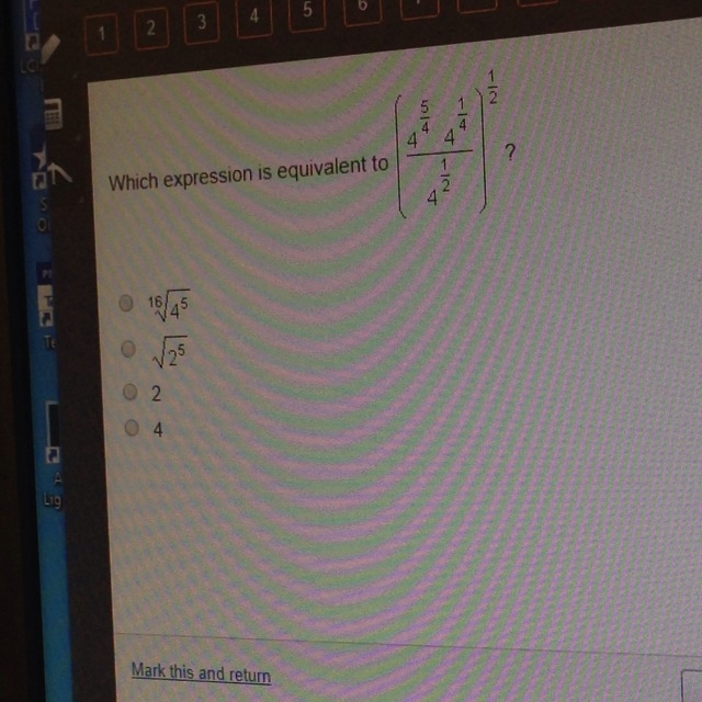 Which expression is equivalent to [4^5/4 4^1/4 / 4^1/2]^1/2 Please quick helppp-example-1