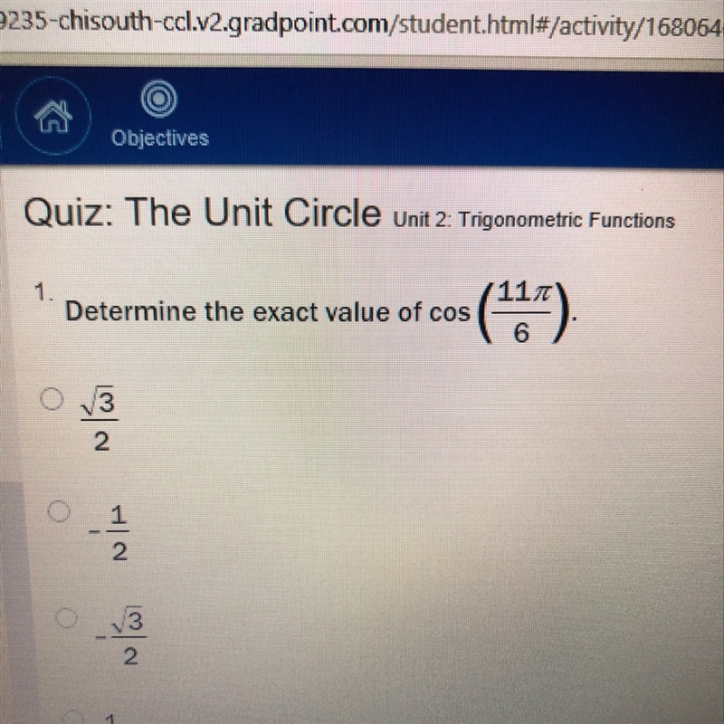 Determine the exact value of cos (11pi/6-example-1