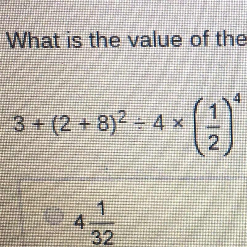 What is the value of the expression shown below? A. 4 1/32 B. 4 9/16 C. 6 1/8 D. 6 1/32 Plzzz-example-1