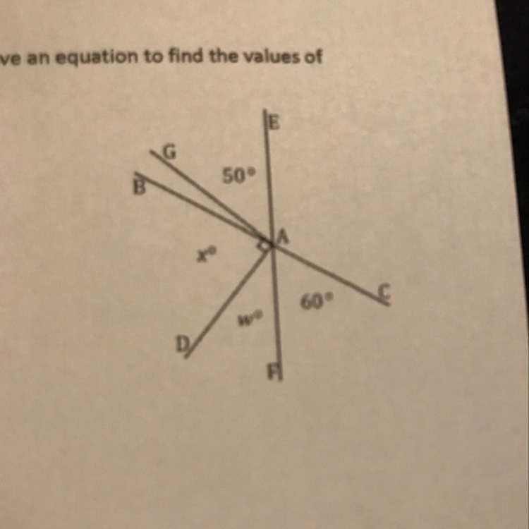 Lines BC and EF meet at A.Rays AG and AD form a right angle.Set up and solve an equation-example-1