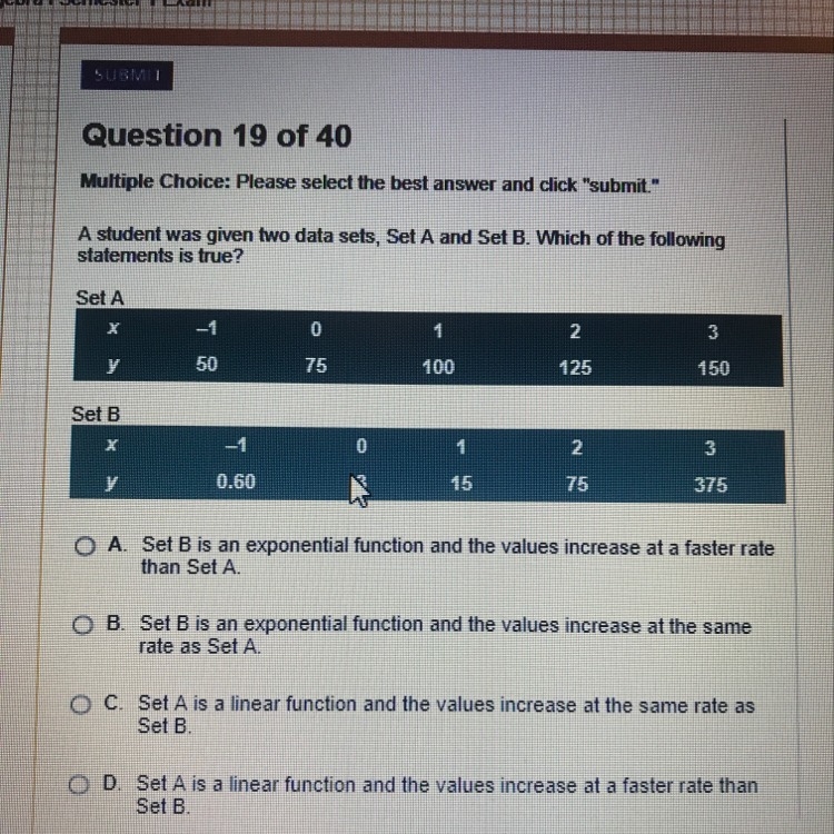 A student was given two data sets, set a and set b. which of the following statements-example-1