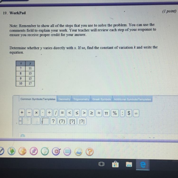 Determine whether why it varies directly with X if so find a constant of variation-example-1