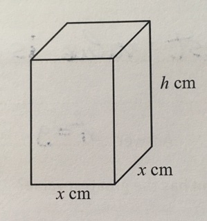 A cuboid has a square base of side x cm. The volume of the cuboid is V cm^3 and the-example-1