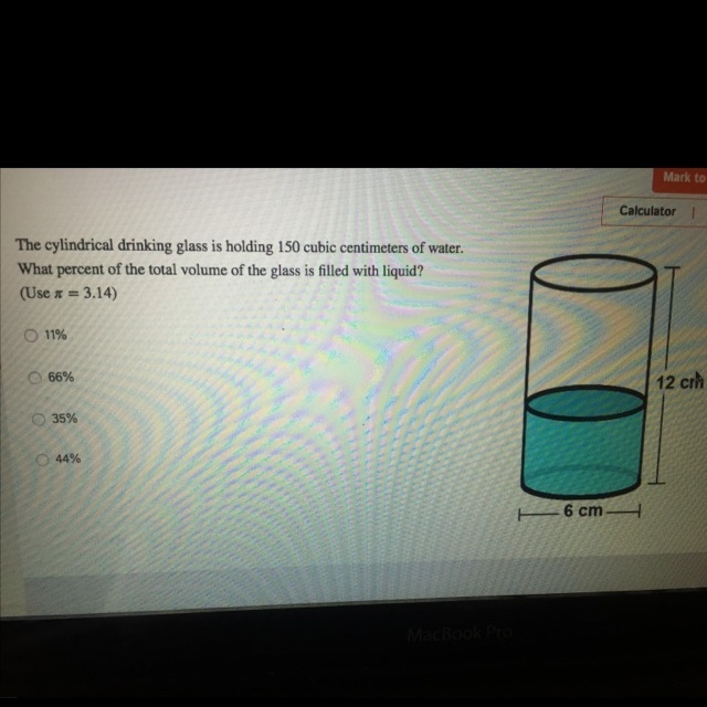 The cylindrical drinking glass is holding 150 cubic centimeters of water. What percent-example-1