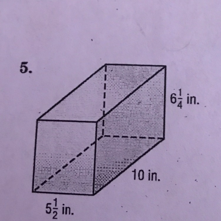 Find the surface are of a rectangular prism. Length:10in Width:5 1/2in Height:6 1/4-example-1