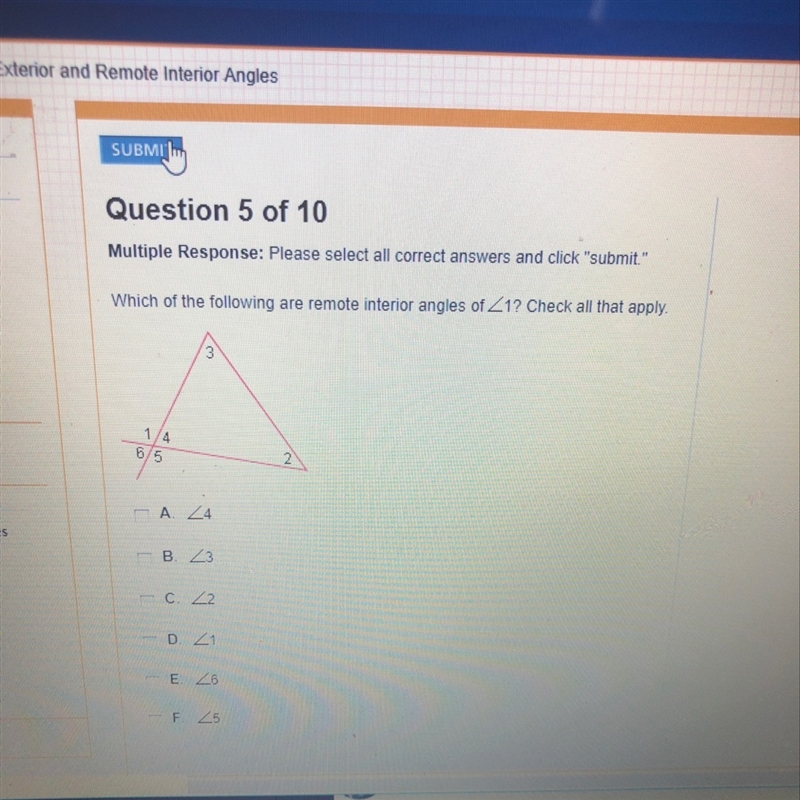 Which of the following are remote interior angles of angle 1?-example-1