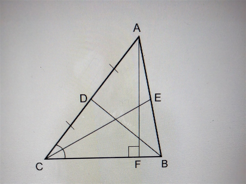 Name an angle bisector for ∆ABC A) BD B) A!F (couldn't post correctly cause it's a-example-1