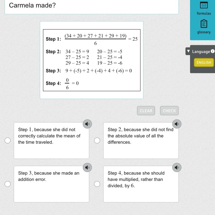 In the past 6 days, Carmela’s travel time to work has varied: 34 minutes, 20 minutes-example-1