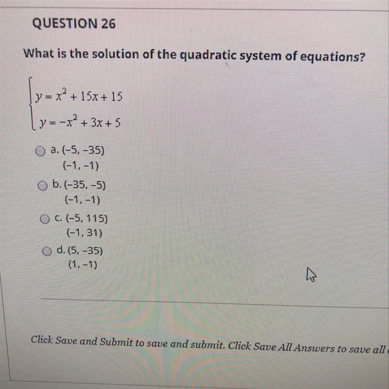 What is the solution of quadratic system of equations ?-example-1