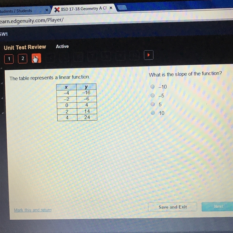 The table represents a linear function. What a the slope of the function?-example-1