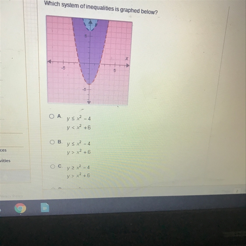 What system of inequalities is graphed below?-example-1