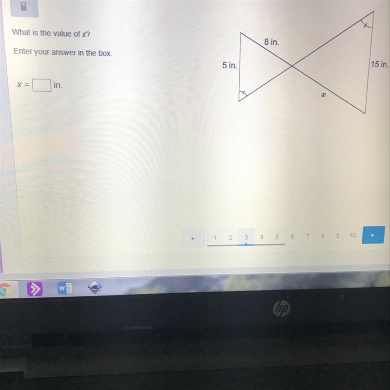 What is the value of x? Enter your answer in the box. x= in.-example-1