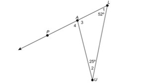 PLEASE HELP!2. In the figure, is an exterior angle to < LAU. A-Explain why is equal-example-1