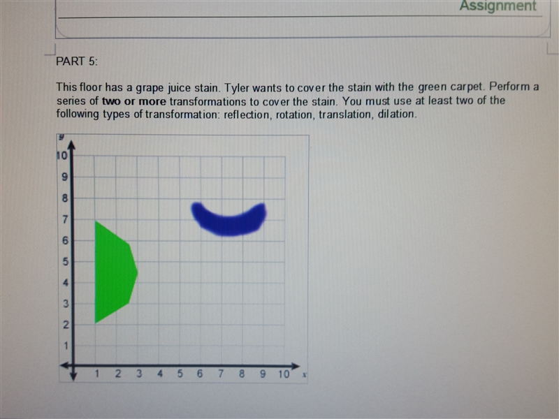 This floor has a grape juice stain. Tyler wants to cover the stain with the green-example-1