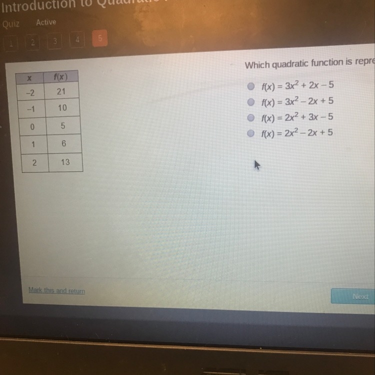 What quadratic function is represented by the table?-example-1