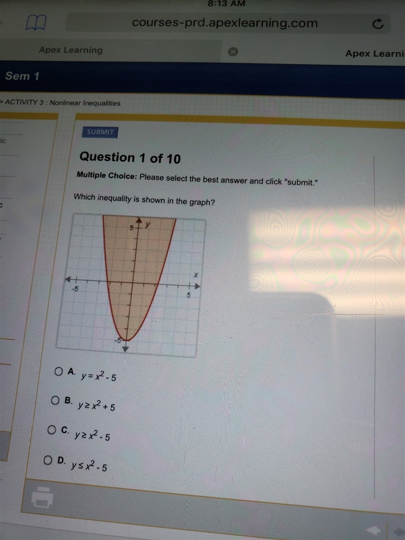 Which inequality is shown in the graph-example-1