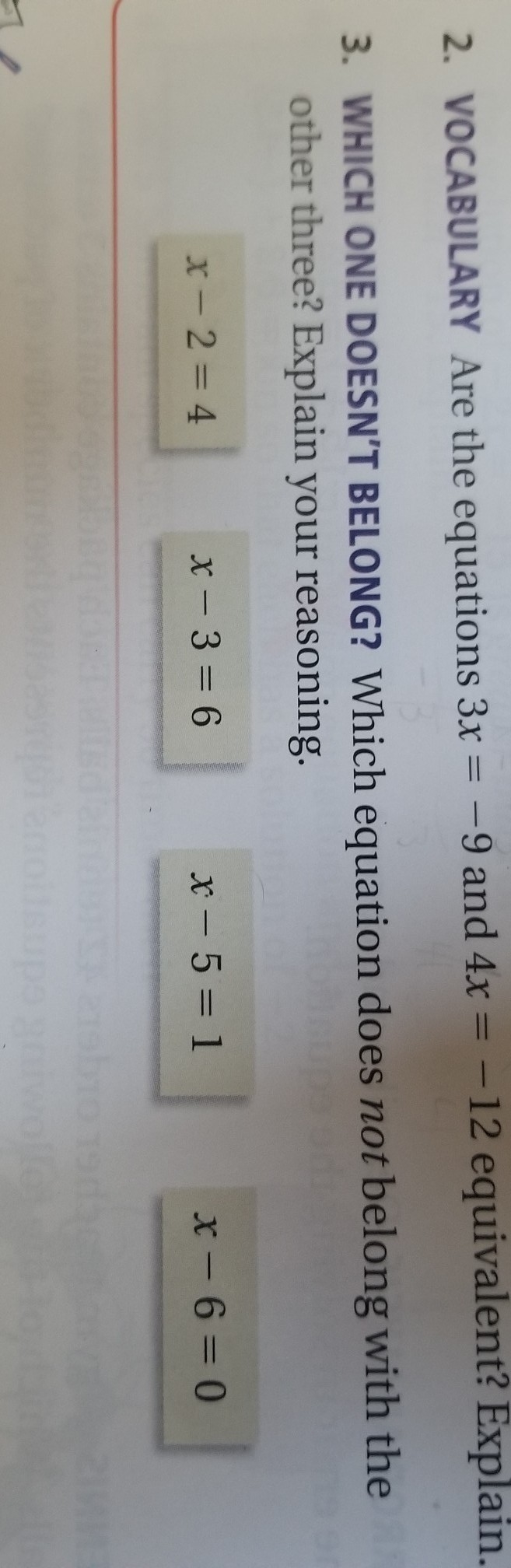 Which equation does NOT belong with the other three? Explain your reasoning. HELP-example-1