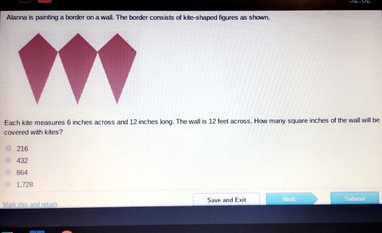 Each kite measures 6 inches across and 12 inches long. The wall is 12 feet across-example-1