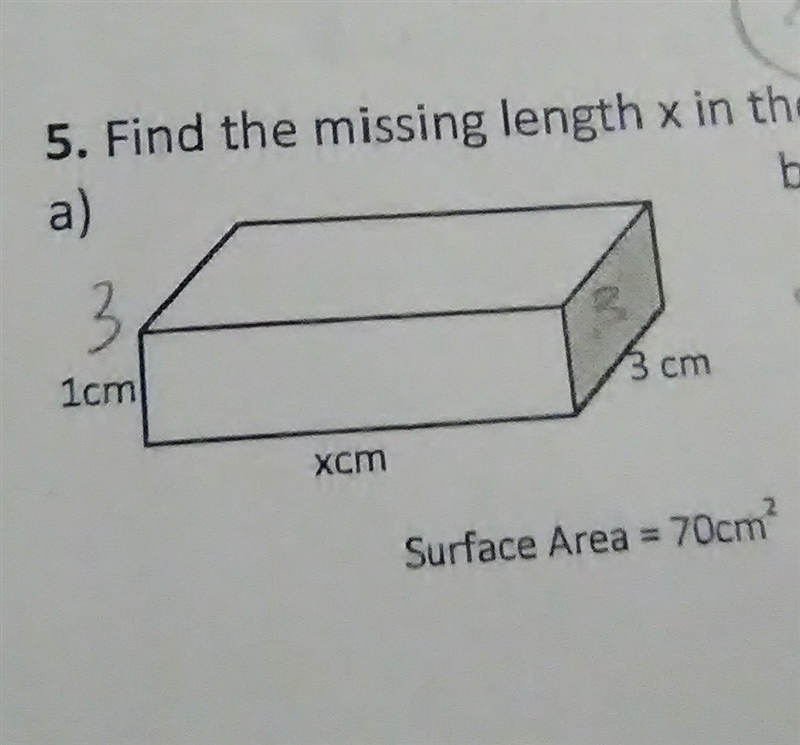 find the missing length x in these keloids cuboids given their surface area. Plz tell-example-1