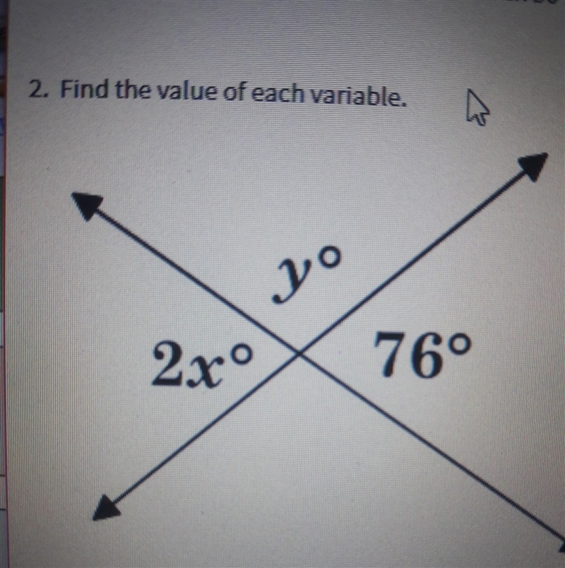 Find the value of each variable A. x=38,y=76 B. x=52,y=76 C. x=38,y=104 D. x=52,y-example-1